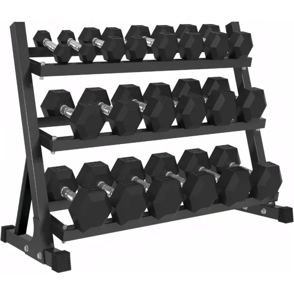 Rubber Hex Dumbbell Sets with Rack